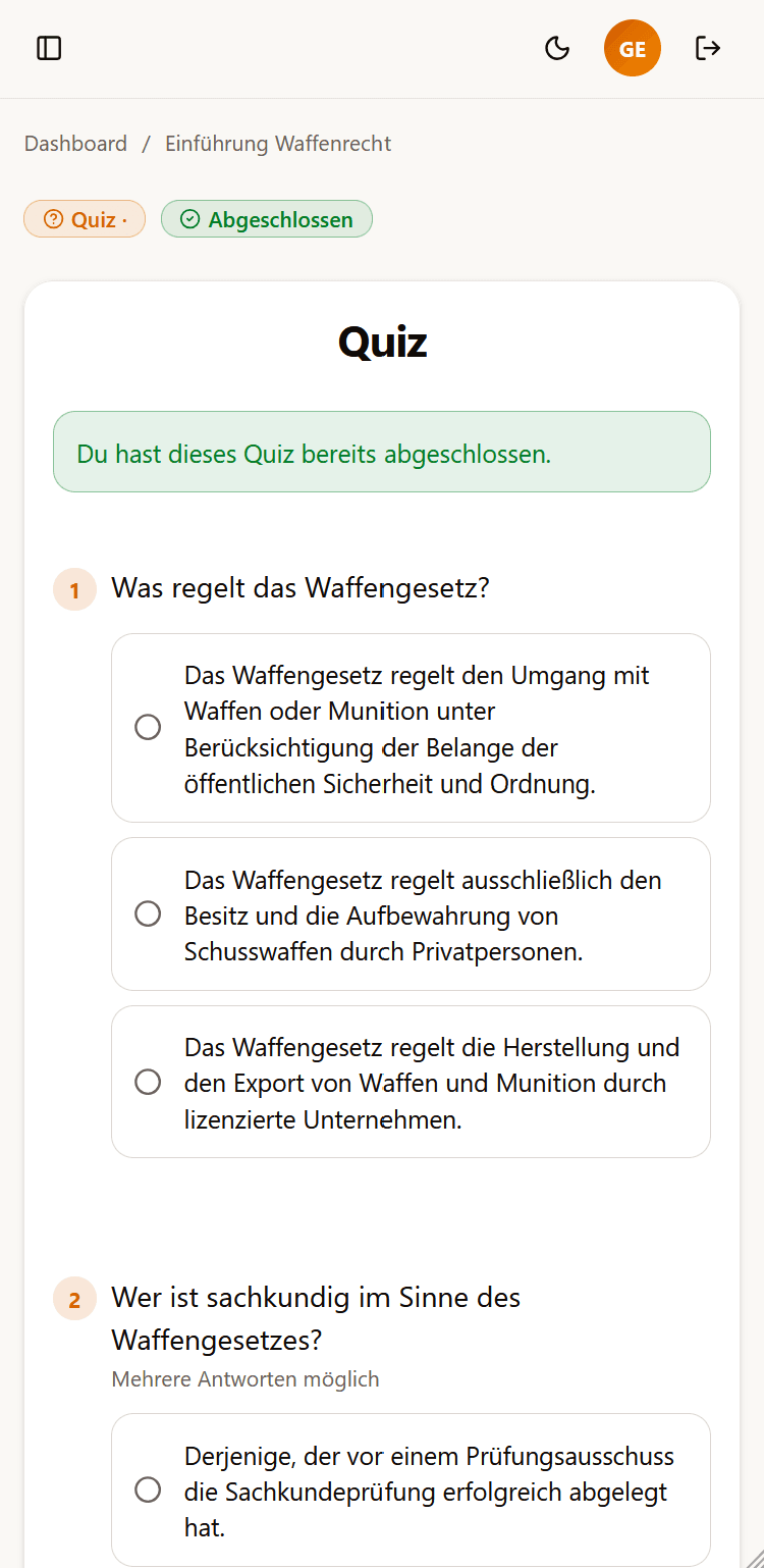 Vorschau: Quiz im Waffensachkunde-Kurs
